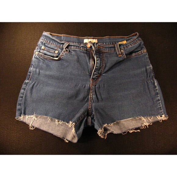 LEVIS 512 Womens CUTOFF JEAN SHORTS 14 MEASURED Red Tab Blue High Waist Stretch - Picture 1 of 10